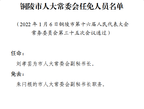 铜陵市最新人事调整与任免公告揭晓